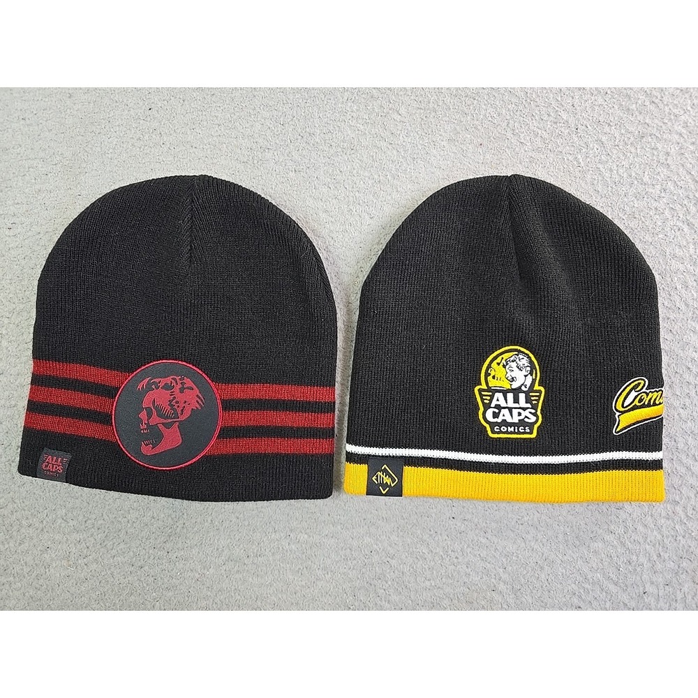All Caps Comics Beanie Lot of 2 One Size ETHAN VAN‎ SCIVER Black Red Yellow